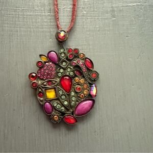 Sorrelli Brass Tone Crystal Pendant & Leather Necklace